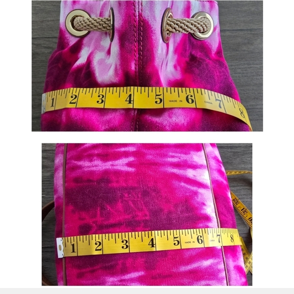 MICHAEL KORS MARINA Large Gathered Pink Tie-Dyed Canvas Drawstring Tassel Bag - Picture 15 of 16